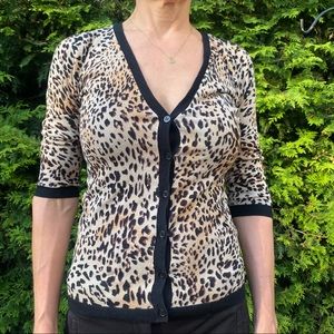 The Limited Cheetah S Black Trim Cardigan Sweater